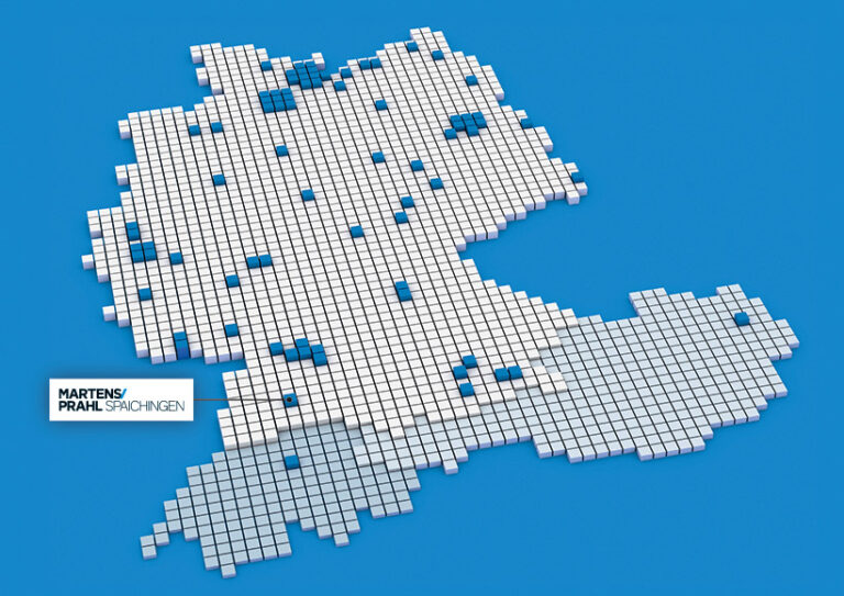 Deutschlandkarte mit den eingezeichneten Martens & Prahl Standorten.